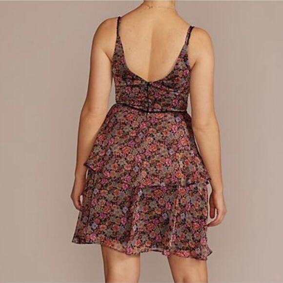 DB STUDIO Floral Print 2,Tiered Ruffled Flounce Dress w Beading Size 10 - Picture 5 of 14